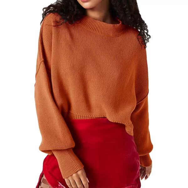 imageSaodimallsu Womens Oversized Cropped Sweaters Long Batwing Sleeve Crew Neck Pullover Ribbed Knit Jumper TopsOrange