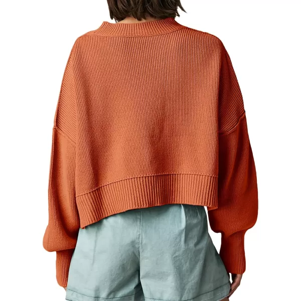 imageSaodimallsu Womens Oversized Cropped Sweaters Long Batwing Sleeve Crew Neck Pullover Ribbed Knit Jumper TopsOrange