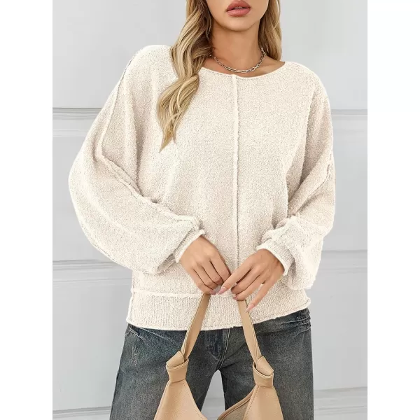 imageSaodimallsu Womens Oversized Pullover Sweater Long Lantern Sleeve Crew Neck Trendy Loose Knit Fall Casual Jumper TopsBeige