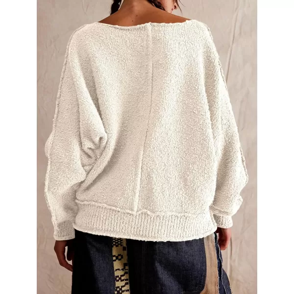 imageSaodimallsu Womens Oversized Pullover Sweater Long Lantern Sleeve Crew Neck Trendy Loose Knit Fall Casual Jumper TopsBeige