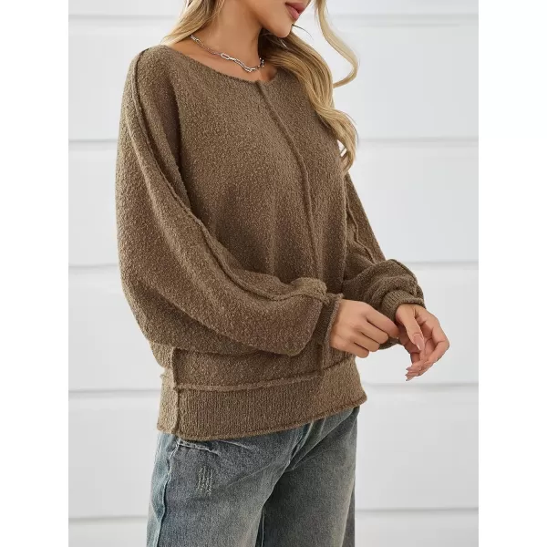 imageSaodimallsu Womens Oversized Pullover Sweater Long Lantern Sleeve Crew Neck Trendy Loose Knit Fall Casual Jumper TopsDark Khaki