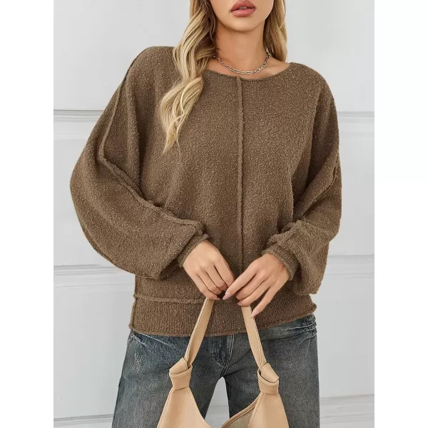 imageSaodimallsu Womens Oversized Pullover Sweater Long Lantern Sleeve Crew Neck Trendy Loose Knit Fall Casual Jumper TopsDark Khaki