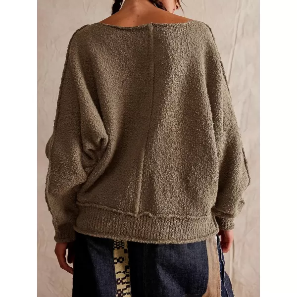 imageSaodimallsu Womens Oversized Pullover Sweater Long Lantern Sleeve Crew Neck Trendy Loose Knit Fall Casual Jumper TopsDark Khaki