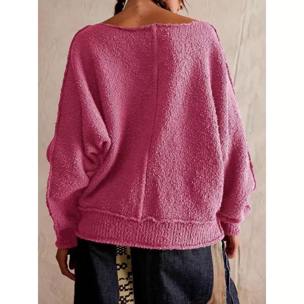 imageSaodimallsu Womens Oversized Pullover Sweater Long Lantern Sleeve Crew Neck Trendy Loose Knit Fall Casual Jumper TopsPink