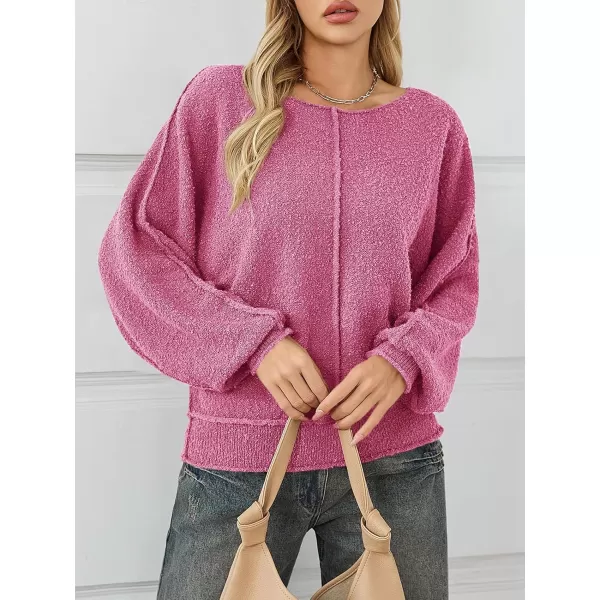 imageSaodimallsu Womens Oversized Pullover Sweater Long Lantern Sleeve Crew Neck Trendy Loose Knit Fall Casual Jumper TopsPink