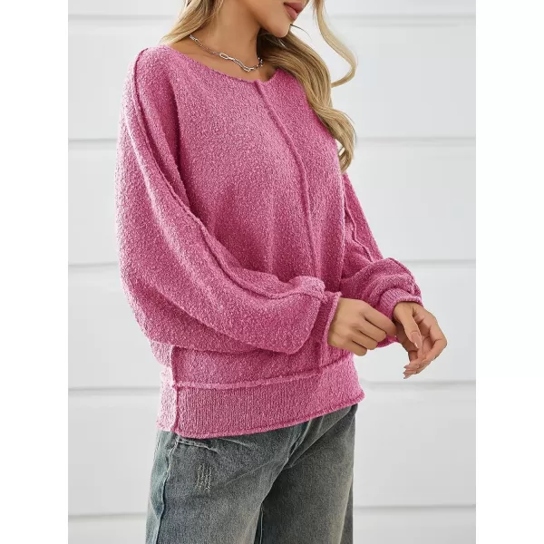 imageSaodimallsu Womens Oversized Pullover Sweater Long Lantern Sleeve Crew Neck Trendy Loose Knit Fall Casual Jumper TopsPink