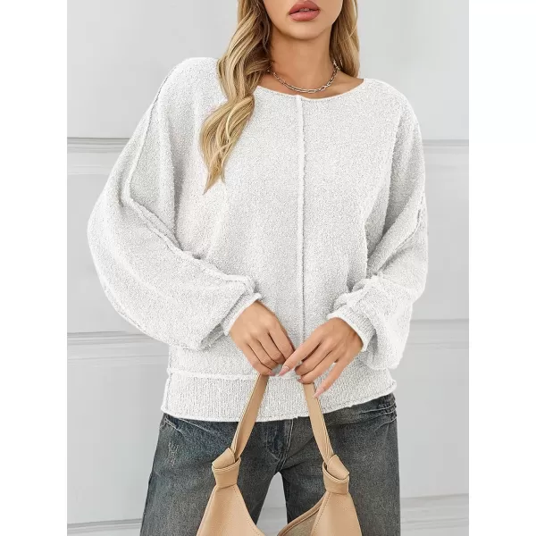 imageSaodimallsu Womens Oversized Pullover Sweater Long Lantern Sleeve Crew Neck Trendy Loose Knit Fall Casual Jumper TopsWhite