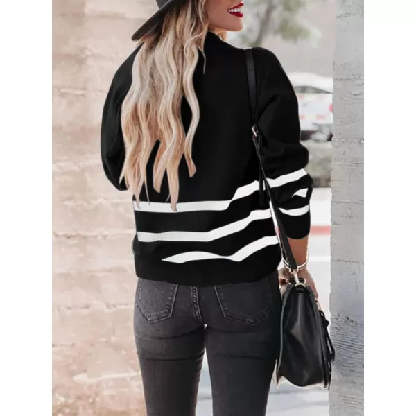 imageSaodimallsu Womens Striped Quarter Zip Pullover Sweater 2023 Fall Collared Long Sleeve Sweaters Knit Tops Black