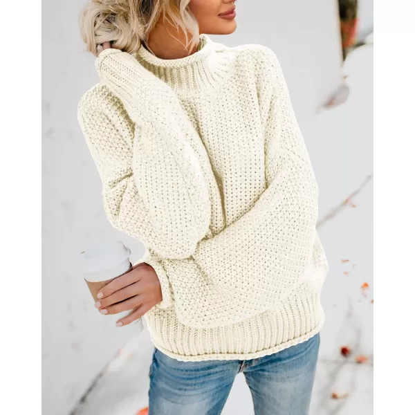 imageSaodimallsu Womens Turtleneck Oversized Sweaters Batwing Long Sleeve Pullover Loose Chunky Knit JumperBeigewhite