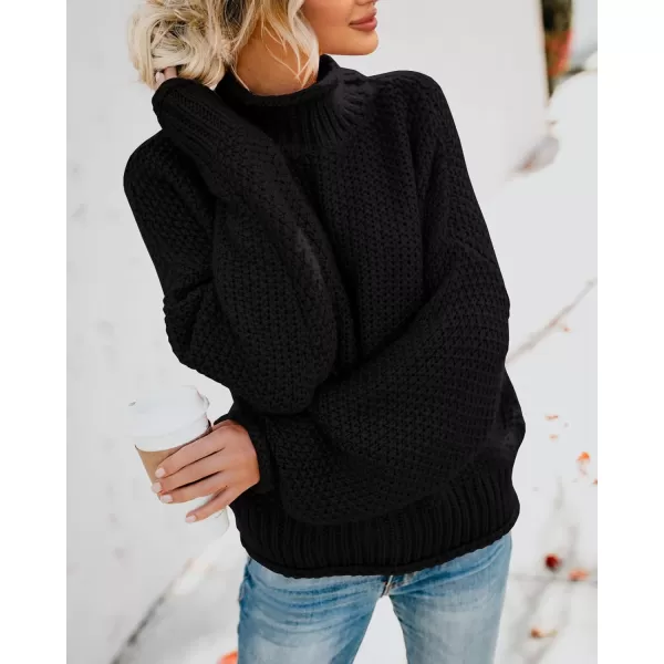 imageSaodimallsu Womens Turtleneck Oversized Sweaters Batwing Long Sleeve Pullover Loose Chunky Knit JumperBlack