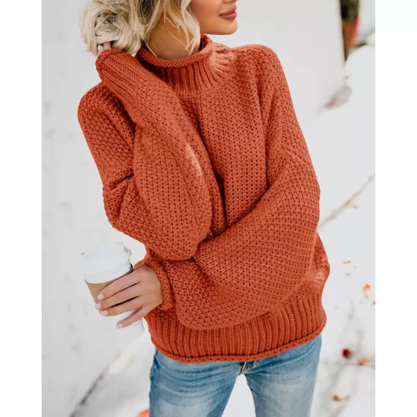 imageSaodimallsu Womens Turtleneck Oversized Sweaters Batwing Long Sleeve Pullover Loose Chunky Knit JumperBrick Red