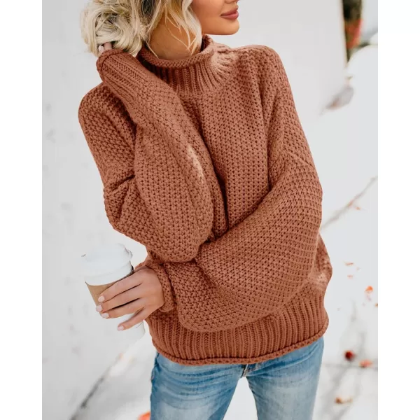 imageSaodimallsu Womens Turtleneck Oversized Sweaters Batwing Long Sleeve Pullover Loose Chunky Knit JumperBrown