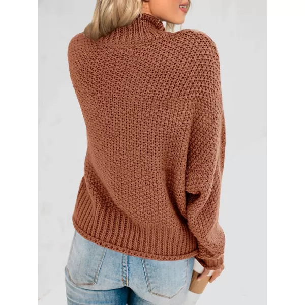 imageSaodimallsu Womens Turtleneck Oversized Sweaters Batwing Long Sleeve Pullover Loose Chunky Knit JumperBrown