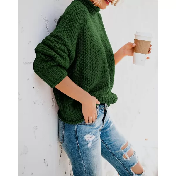 imageSaodimallsu Womens Turtleneck Oversized Sweaters Batwing Long Sleeve Pullover Loose Chunky Knit JumperDark Green