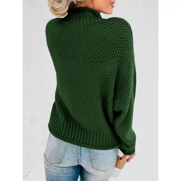 imageSaodimallsu Womens Turtleneck Oversized Sweaters Batwing Long Sleeve Pullover Loose Chunky Knit JumperDark Green