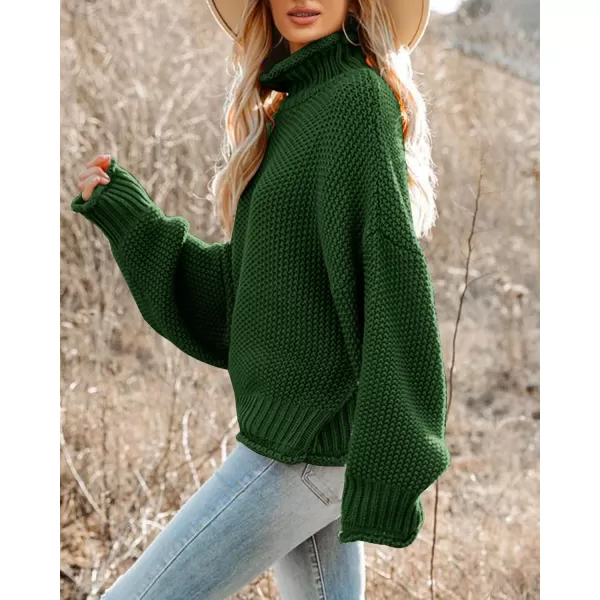 imageSaodimallsu Womens Turtleneck Oversized Sweaters Batwing Long Sleeve Pullover Loose Chunky Knit JumperDark Green