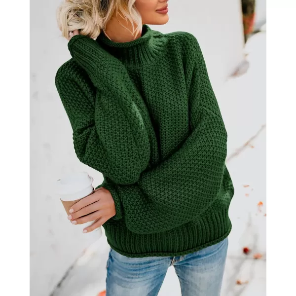 imageSaodimallsu Womens Turtleneck Oversized Sweaters Batwing Long Sleeve Pullover Loose Chunky Knit JumperDark Green