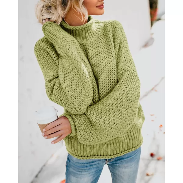 imageSaodimallsu Womens Turtleneck Oversized Sweaters Batwing Long Sleeve Pullover Loose Chunky Knit JumperGrass Green