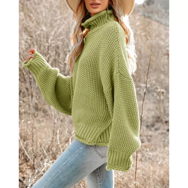 imageSaodimallsu Womens Turtleneck Oversized Sweaters Batwing Long Sleeve Pullover Loose Chunky Knit JumperGrass Green