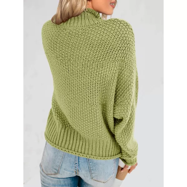 imageSaodimallsu Womens Turtleneck Oversized Sweaters Batwing Long Sleeve Pullover Loose Chunky Knit JumperGrass Green