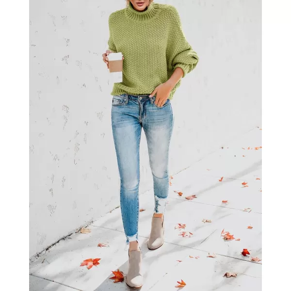 imageSaodimallsu Womens Turtleneck Oversized Sweaters Batwing Long Sleeve Pullover Loose Chunky Knit JumperGrass Green