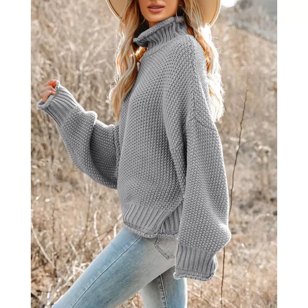 imageSaodimallsu Womens Turtleneck Oversized Sweaters Batwing Long Sleeve Pullover Loose Chunky Knit JumperGray