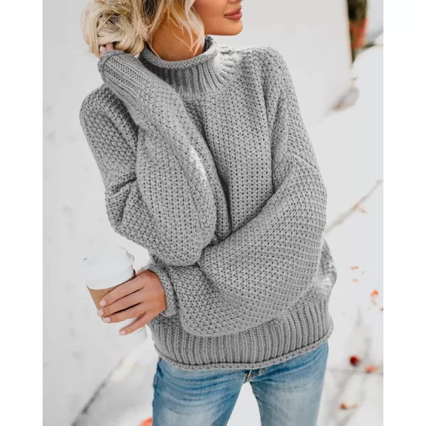 imageSaodimallsu Womens Turtleneck Oversized Sweaters Batwing Long Sleeve Pullover Loose Chunky Knit JumperGray