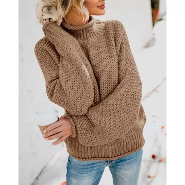 imageSaodimallsu Womens Turtleneck Oversized Sweaters Batwing Long Sleeve Pullover Loose Chunky Knit JumperKhaki