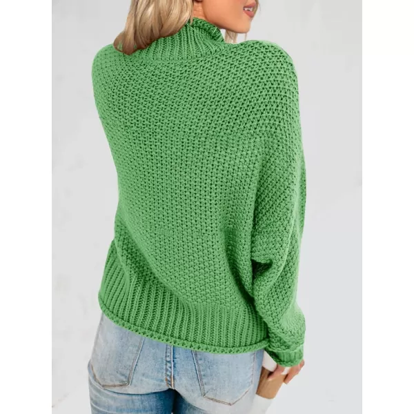 imageSaodimallsu Womens Turtleneck Oversized Sweaters Batwing Long Sleeve Pullover Loose Chunky Knit JumperLight Green