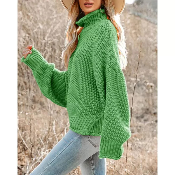 imageSaodimallsu Womens Turtleneck Oversized Sweaters Batwing Long Sleeve Pullover Loose Chunky Knit JumperLight Green