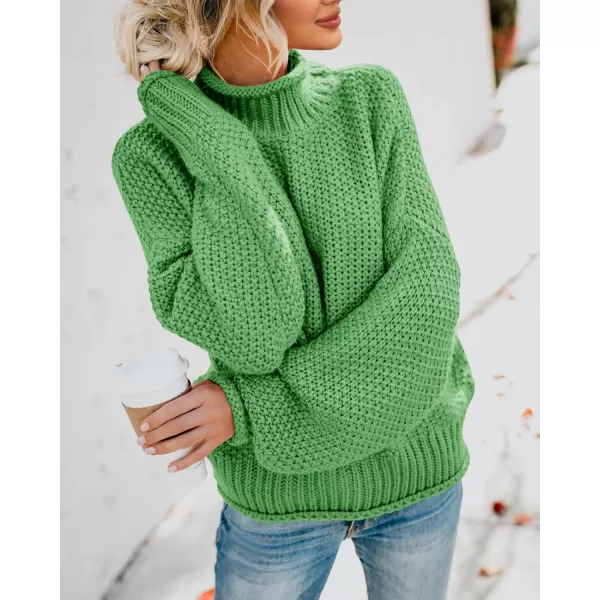 imageSaodimallsu Womens Turtleneck Oversized Sweaters Batwing Long Sleeve Pullover Loose Chunky Knit JumperLight Green