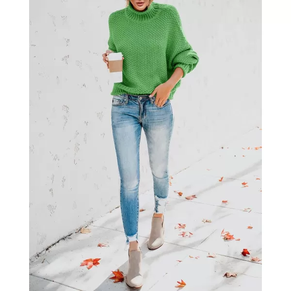 imageSaodimallsu Womens Turtleneck Oversized Sweaters Batwing Long Sleeve Pullover Loose Chunky Knit JumperLight Green