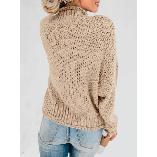 imageSaodimallsu Womens Turtleneck Oversized Sweaters Batwing Long Sleeve Pullover Loose Chunky Knit JumperLight Khaki