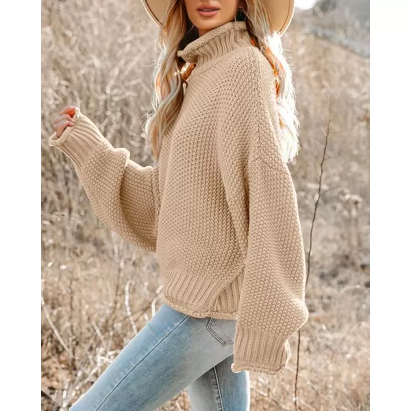 imageSaodimallsu Womens Turtleneck Oversized Sweaters Batwing Long Sleeve Pullover Loose Chunky Knit JumperLight Khaki