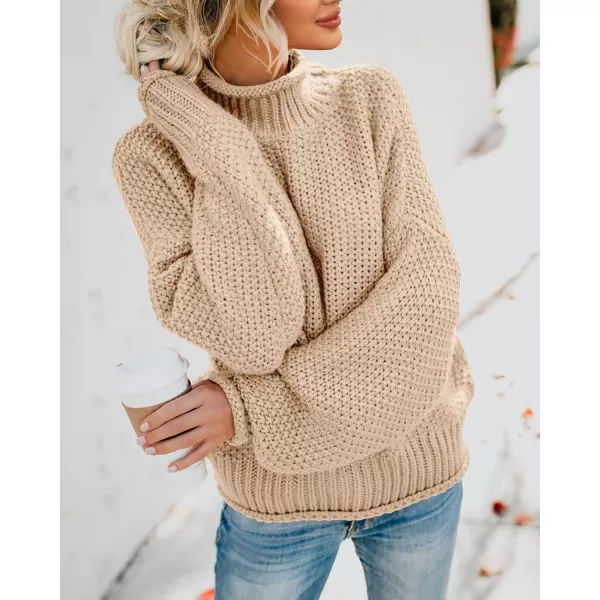 imageSaodimallsu Womens Turtleneck Oversized Sweaters Batwing Long Sleeve Pullover Loose Chunky Knit JumperLight Khaki