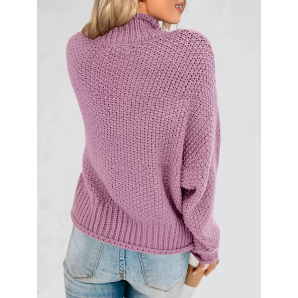 imageSaodimallsu Womens Turtleneck Oversized Sweaters Batwing Long Sleeve Pullover Loose Chunky Knit JumperLight Purple