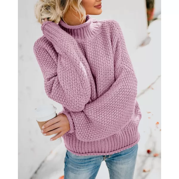 imageSaodimallsu Womens Turtleneck Oversized Sweaters Batwing Long Sleeve Pullover Loose Chunky Knit JumperLight Purple