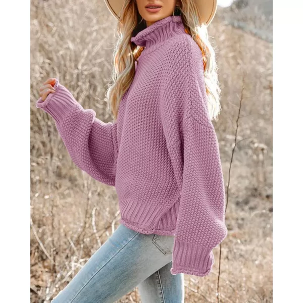 imageSaodimallsu Womens Turtleneck Oversized Sweaters Batwing Long Sleeve Pullover Loose Chunky Knit JumperLight Purple