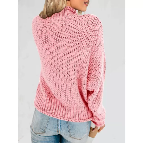 imageSaodimallsu Womens Turtleneck Oversized Sweaters Batwing Long Sleeve Pullover Loose Chunky Knit JumperPink