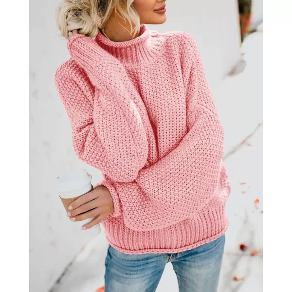 imageSaodimallsu Womens Turtleneck Oversized Sweaters Batwing Long Sleeve Pullover Loose Chunky Knit JumperPink