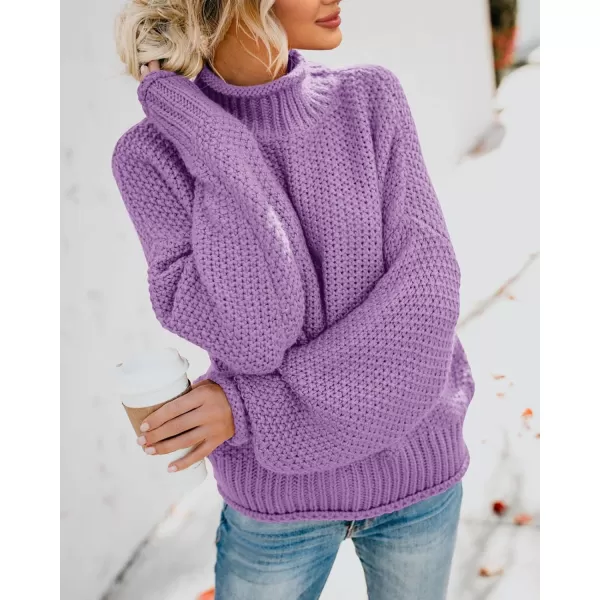 imageSaodimallsu Womens Turtleneck Oversized Sweaters Batwing Long Sleeve Pullover Loose Chunky Knit JumperPurple