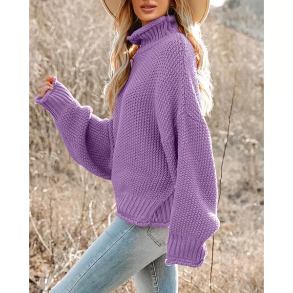 imageSaodimallsu Womens Turtleneck Oversized Sweaters Batwing Long Sleeve Pullover Loose Chunky Knit JumperPurple