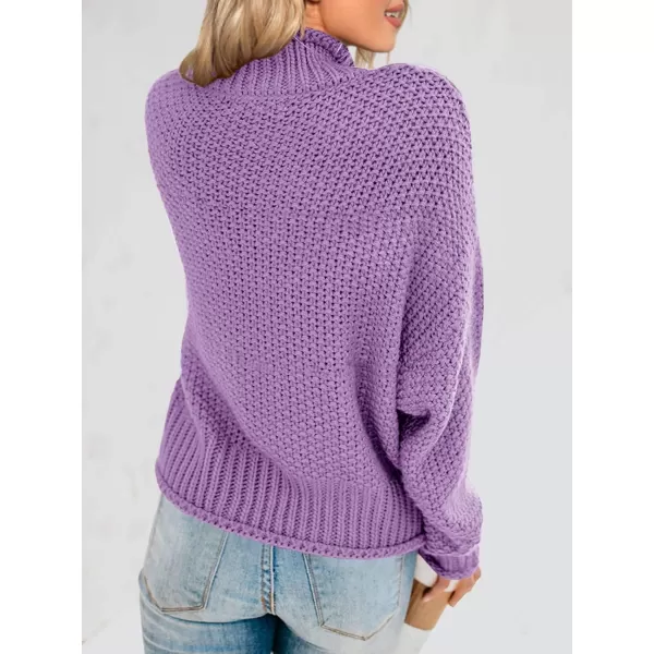 imageSaodimallsu Womens Turtleneck Oversized Sweaters Batwing Long Sleeve Pullover Loose Chunky Knit JumperPurple