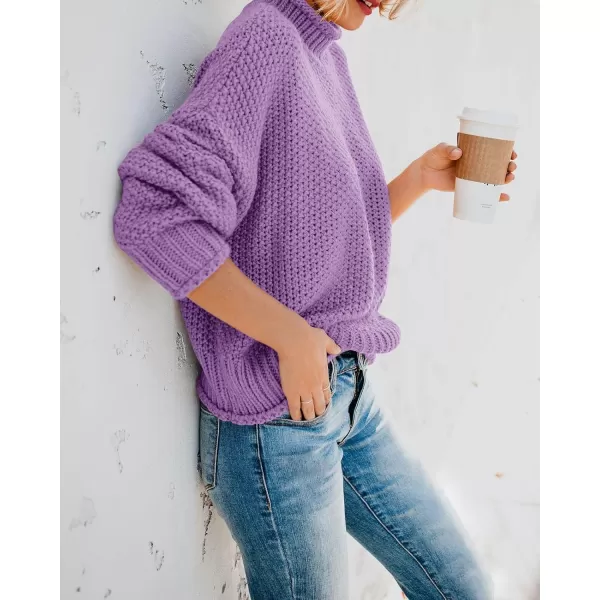 imageSaodimallsu Womens Turtleneck Oversized Sweaters Batwing Long Sleeve Pullover Loose Chunky Knit JumperPurple