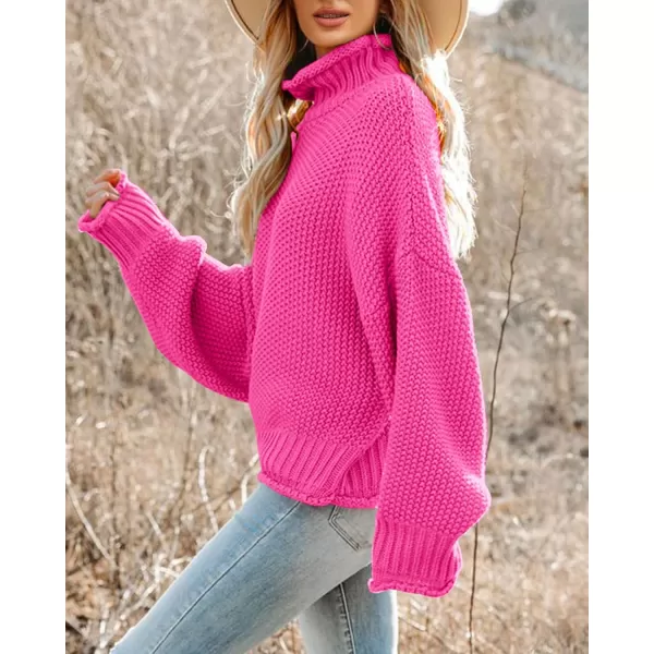 imageSaodimallsu Womens Turtleneck Oversized Sweaters Batwing Long Sleeve Pullover Loose Chunky Knit JumperRose Red