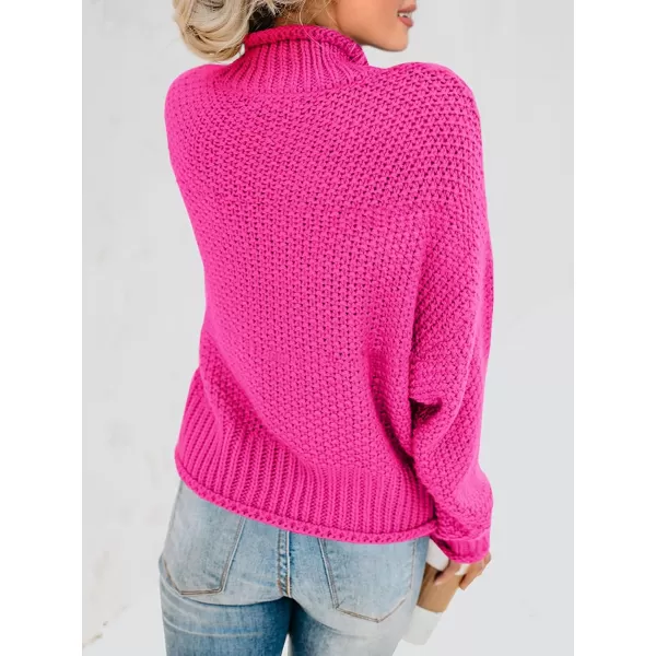 imageSaodimallsu Womens Turtleneck Oversized Sweaters Batwing Long Sleeve Pullover Loose Chunky Knit JumperRose Red