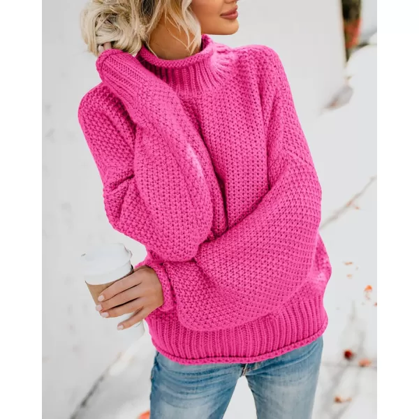 imageSaodimallsu Womens Turtleneck Oversized Sweaters Batwing Long Sleeve Pullover Loose Chunky Knit JumperRose Red