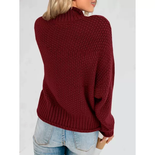 imageSaodimallsu Womens Turtleneck Oversized Sweaters Batwing Long Sleeve Pullover Loose Chunky Knit JumperWine Red