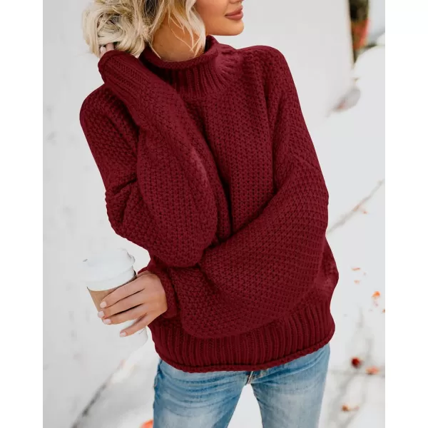 imageSaodimallsu Womens Turtleneck Oversized Sweaters Batwing Long Sleeve Pullover Loose Chunky Knit JumperWine Red