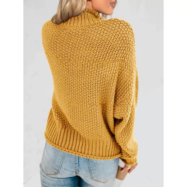 imageSaodimallsu Womens Turtleneck Oversized Sweaters Batwing Long Sleeve Pullover Loose Chunky Knit JumperYellow